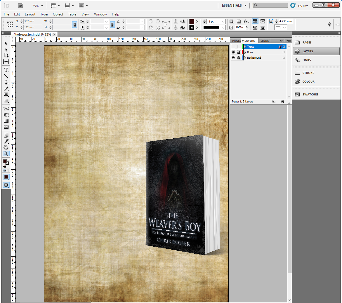 Texture  and book positioned in InDesign
